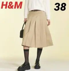 新品未使用　H&M　ベルテッドプリーツスカート　ベージュ　38 L
