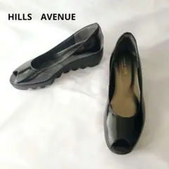 ㉟【未使用級美品】ヒルズアヴェニュー　オープントゥ　エナメル　黒　23.5
