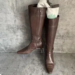 【Pitti】ピッティ(24.5)ロングブーツ レザー ブラウン 秋 ベルト