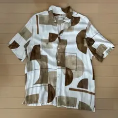 柄シャツ ホワイト・ブラウン
