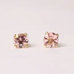 14KGF ピンクトルマリン 4mm 天然石 シンプル 一粒 ピアス