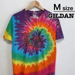 USA古着　GILDAN　Tシャツ　M　タイダイ柄　カラフル　プリント　EXPO
