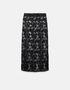 ZARA 新品未使用タグ付 花柄レースタイトシアースカート M 黒 ブラック