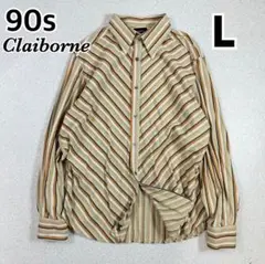 古着　クレイボーン　Claiborne マルチストライプ　長袖シャツ　L相当