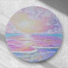 【海の風景】油彩画 油絵 20cm 丸型