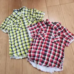 兄弟コーデ チェック柄半袖シャツ2枚セット M,XL