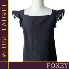 FOXEY フォクシー ネイビー 袖 フリル ミニ ワンピース 綺麗系 Mサイズ