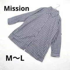 ミッション ▶ ブラウスチュニック M〜L グレー 白 ストライプ