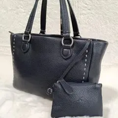 美品 キタムラ Kitamura ハンドバッグ トートバッグ レザー ネイビー