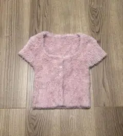 【新品未使用】シャギーニットカーディガン ピンク クロップド