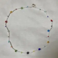 金属不使用　ハンドメイド　ミルフォリオガラスビーズ ネックレス／チョーカー　白