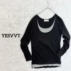 【YESVVT】カットソー　シャツ　長袖　シンプル　S 黒×グレイ