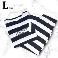 レディース ルームウェア 上下セット 囚人 ボーダー コスプレ 白×黒 L