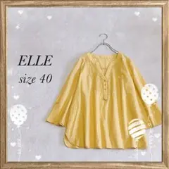 【ELLE】エル(40)プルオーバー七分袖ブラウス Ｖネック ロールアップ 黄色