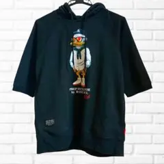 618 Solidarity パーカー 半袖 M 黒 コットン ロゴ