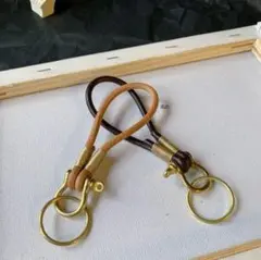 a47 ペアセット 本革 レザー キーリング 真鍮 ストラップ 123