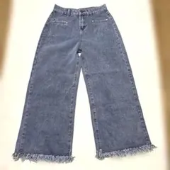 (新品)裾　フリンジ　ワイド　デニム　ジーンズ