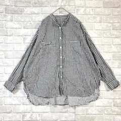 アンジェ コットン シャツ F 美品 白黒チェック オーバーサイズ 綿100