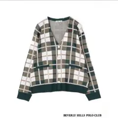 BEVERLY HILLS POLOCLUBチェックニットカーディガン ネイビー
