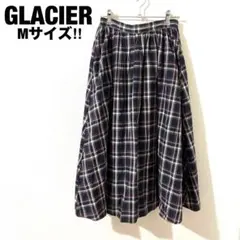 GLACIER グラシア ブロックチェックロングスカート M 紫 大人カジュアル