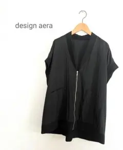 夏SALE◾️design aera◾️ ブラック ジップアップベスト/ジレ