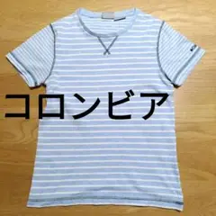 コロンビア ストライプ 半袖Tシャツ M　水色　白　ウィメンズ