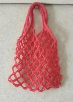 ネットバッグ　ハンドメイド　ピンク　アクリル毛糸