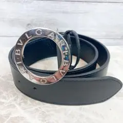 美品】BVLGARI ベルト バックル ロゴマニア サークル シルバーレザー