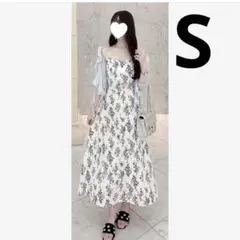 しまむら nako 花柄ラッフルキャミワンピース ブルー　S