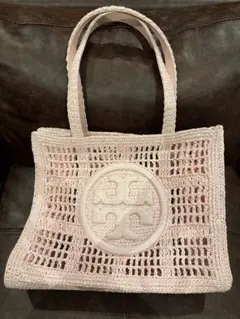TORY BURCH アイコニックな エラ ハンドクロシェ ピンク トートバッグ