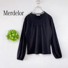 【美品】Merdelor 【Ｌ】長袖トップス スパン装飾　ブラック　薄手　レース