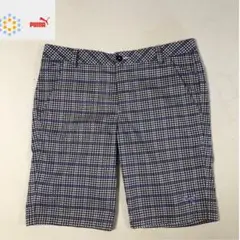 プーマゴルフ ショート ハーフ パンツ ブラック パープル チェック Lサイズ