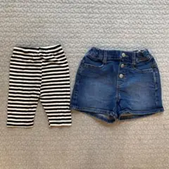 110サイズ ストライプレギンスとデニムショートパンツセット