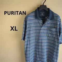 PURITAN ピューリタン 半袖ポロシャツ 胸ポケ ボーダー ネイビー XL