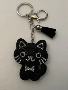 黒猫 ラインストーンキーホルダー