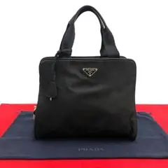 極 美品 鍵付き プラダ 三角ロゴ 金具 レザー トートバッグ ハンドバッグ 黒