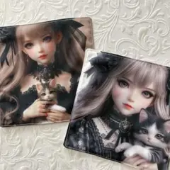 ハンドメイドꕤガーゼハンカチꕤ女の子と猫