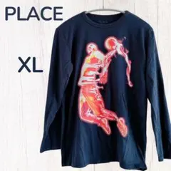 PLACE バスケットボール グラフィック Tシャツ XL 長袖 ネイビー 紺色