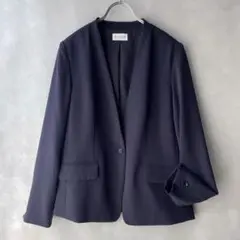 美品✨プラステ　洗える　ノーカラージャケット　伸縮有　1ボタン　ネイビー　総裏