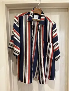 Sise 半袖シャツ M ネイビー レッド ストライプ