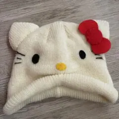 ベイビー　ハローキティ ニット帽 アイボリー 猫耳古着