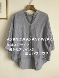 AS KNOW AS ANY WEAR 刺繍ストライプ　凝ったデザイン　ブラウス