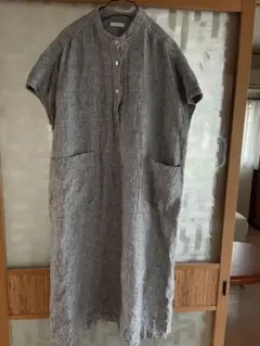 フォグリネンワーク チェック柄 バンドカラー　シャツ　ワンピース