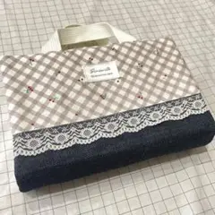 レビューブックカバー　看護学生　ハンドメイド　　さくらんぼ　デニムフリル　144