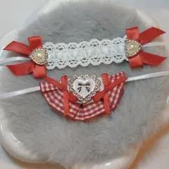 赤 ハート リボン ぬいぐるみ スタイ ヘッドドレス ぬい服 セット