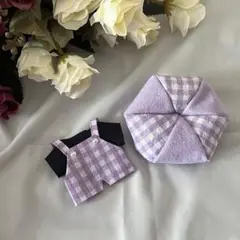 ぬい服 10cm セット サロペット ベレー帽 紫