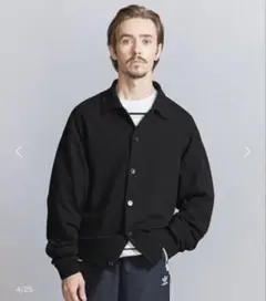 【BEAUTY&YOUTH】リングコットン ニットポロジャケット　ブラック　M