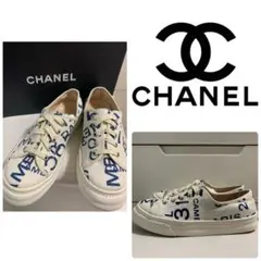 CHANEL ホワイトキャンバス ロゴ スニーカー