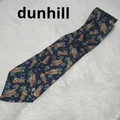 美品☆dunhill ダンヒル ネクタイ 花瓶デザイン ネイビー シルク 総柄