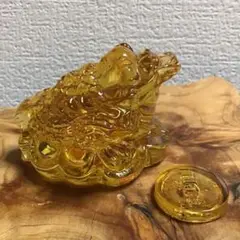 風水 /金運UP ガラス・ 三本足のカエル 三脚蟾蜍/福銭 イエロークリスタル